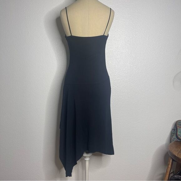 Vintage 90s Express Dress Asymmetrical Black Beaded Bow Boho Vacation MIDI - Picture 9 of 9